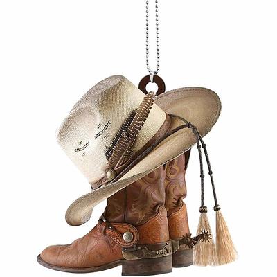 2023 Car Rear View Mirror Hanging Accessories Cowboy Boots Ornament Cowboy Hat Car Ornament Saddle Keychain Ornament