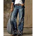 Women's Jeans Flared Pants Bell Bottom Faux Denim Flower / Floral Side Pockets Wide Leg Full Length High Elasticity Mid Waist 3D Print Casual 1 2 S M Summer Spring Fall