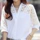 Women's Lace Shirt Shirt Blouse White Eyelet Tops Plain Office Work Business White Lace Patchwork 3/4 Length Sleeve Streetwear Casual Shirt Collar Regular Fit