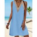 Women's Tank Dress Summer Dress Color Block Patchwork Lace Trim V Neck Mini Dress Daily Vacation Sleeveless Summer Spring