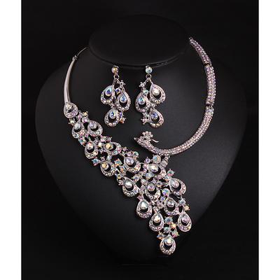 Bridal Jewelry Sets 1 set Crystal Rhinestone Alloy 1 Necklace Earrings Women's Statement Colorful Cute Fancy Peacock irregular Jewelry Set For Party Wedding