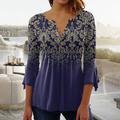 Women's Shirt T shirt Tee Henley Shirt Blouse Floral Casual Weekend Blue Purple Green Button Print 3/4 Length Sleeve Vintage Basic Round Neck Regular Fit