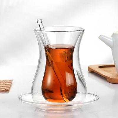 Double Walled Hourglass Tea Coffee Glass Cups Turkish Tea Tulip Coffee Mug 6.7 oz Persian Dishwasher safe Turkish Cup Istikan Arabic Set