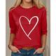 Women's T shirt Tee 100% Cotton Heart Valentine Weekend Black Pink Red Print Long Sleeve Fashion Round Neck Regular Fit Spring Fall