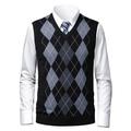 Men's Sweater Sweater Vest Pullover Ribbed Knit Knitted Plaid V Neck Stylish Casual Daily Wear Vacation Clothing Apparel Spring Fall Camel Black S M L