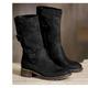 Women's Boots Plus Size Outdoor Daily Solid Color Mid Calf Boots Winter Buckle Chunky Heel Round Toe Vintage Minimalism Industrial Style PU Zipper Black Brown Gray