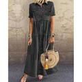 Women's Work Dress A Line Dress Elegant Daily Long Dress Maxi Dress Patchwork Lapel Short Sleeve Plain Loose Fit Black Blue Light Blue Summer S M L XL XXL