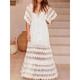 Women's Boho Chic Dresses Boho Wedding Guest Dress White Lace Wedding Dress Long Dress Maxi Dress Mesh Split Date Maxi V Neck Short Sleeve White Color