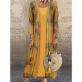 Women's Two Piece Dress Set Casual Dress Print Dress Outdoor Daily Basic Casual Print Long Dress Maxi Dress Crew Neck 3/4 Length Sleeve Print Loose Fit Yellow Summer Spring S M L XL XXL