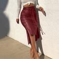 Women's Skirt Bodycon Midi High Waist Skirts Split Ends Solid Colored Maillard Street Daily Spring Faux Leather Leather Fashion Casual Black Wine Brown