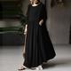 Women's Linen-Cotton Blend Maxi Dress Long Sleeve Loose Fit Patchwork Crew Neck Casual