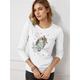 100% Cotton Owls Print Women's Casual Daily T shirt Long Sleeve Crew Neck T shirt