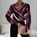 Women's Shirt Blouse Striped Work Yellow Pink Blue Print Long Sleeve Fashion V Neck Regular Fit Spring Fall