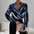 Women's Shirt Blouse Striped Work Yellow Pink Blue Print Long Sleeve Fashion V Neck Regular Fit Spring Fall