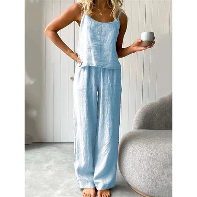 Women's Pajamas Sets Pure Color Simple Basic Comfort Home Daily Bed Cotton And Linen Breathable Straps Sleeveless Strap Top Summer Home Outfits