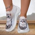 Women's Sneakers Slip-Ons Print Shoes Flyknit Shoes Comfort Shoes Outdoor Daily Cat 3D Flat Heel Fashion Casual Tissage Volant White Yellow Pink