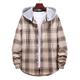 Men's Shirt Button Up Shirt Casual Shirt Hooded Shirt Yellow Green khaki Coffee Long Sleeve Plaid / Check Hooded Street Daily Hooded Clothing Apparel Stylish Classic Keep Warm Casual