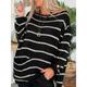 Women's Pullover Sweater Jumper Crew Neck Ribbed Knit Polyester Pocket Fall Winter Daily Going out Weekend Stylish Casual Soft Long Sleeve Striped Maillard Black Pink Orange S M L