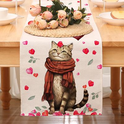 Valentines Day Table Runner Holiday Table Runner Seasonal Farmhouse Burlap Table Cloth for Wedding Anniversary Home Kitchen Dinner Table Party Decor