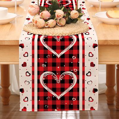 Valentines Day Table Runner Holiday Table Runner Seasonal Farmhouse Burlap Table Cloth for Wedding Anniversary Home Kitchen Dinner Table Party Decor