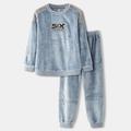 Men's Loungewear Sleepwear Pajama Set Pajama Top and Pant 2 Pieces Plain Stylish Casual Comfort Home Daily Flannel Comfort Crew Neck Long Sleeve Pullover Jogger Pants Elastic Waist Summer Spring Blue