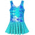 Girls One Piece Swimsuit Cute Mermaid Floral Quick Dry Swim Dress Swimwear Bathing Suit