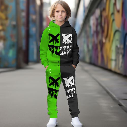 Boys 3D Abstract Hoodie Sweatpants Set Set Long Sleeve 3D Printing Fall Winter Active Fashion Cool Kids 3-12 Years Outdoor Vacation Street Regular Fit