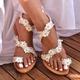 Women's Sandals Wedding Shoes for Bride Bridesmaid Women Peep Toe White PU With Lace Flower Flat Heel Wedding Party Vacation Daily Classic Casual Boho Bohemia Beach
