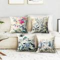 Vintage Floral Double Side Cushion Cover 4PC Soft Decorative Square Throw Pillow Cover Cushion Case Pillowcase for Bedroom Livingroom Superior Quality Machine Washable Indoor Cushion for Sofa Couch Bed Chair