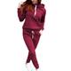 Women's Tracksuit Sweatsuit Winter Lace up Drawstring Solid Color Hoodie claret Pink Fleece Yoga Running Sport Activewear / Athletic / Athleisure