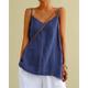 Women's Tank Top Camisole Linen Plain Casual Holiday Going out White Sleeveless Basic Casual V Neck Summer Spring