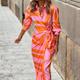 Women's Shirt Dress Bodycon Wrap Dress Maxi long Dress Outdoor Daily Polyester Fashion Boho Shirt Collar Ruched Split Long Sleeve Summer Fall Spring 2023 Regular Fit Purple Orange Green