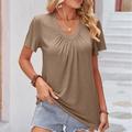 T shirt Tee Women's Wine Red Black White Solid / Plain Color Pleated Daily Basic Neon Bright V Neck S