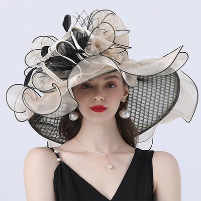 Hats Headwear Tulle Organza Bucket Hat Straw Hat Sun Hat Wedding Outdoor Horse Race Ladies Day Melbourne Cup Fashion Vintage Style With Bowknot Flower Headpiece Headwear dress to impress 2025