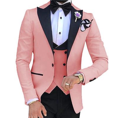 Men's Wedding Prom Suits White Pink Summer Solid Colored Tailored Fit 3 Piece Single Breasted One-button