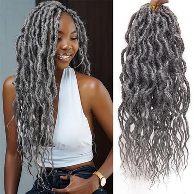 Faux Locs Crochet Hair 18Inch Goddess Locs Crochet Hair 6Packs Grey Locs Crochet Hair Soft Locs Curly Ends Dreadlock Crochet Locs Synthetic Crochet Braids