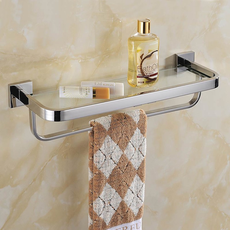 Shower Caddy 8mm Tempered Glass Toilet Shelf Bathroom Cosmetics Toiletries Storage Layer Shelf Thickened 304 Stainless Steel Mirror Bright Light Color, Various Specifications Are Available