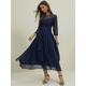 Women's Lace Dress Prom Dress Party Dress Lace Patchwork Crew Neck 3/4 Length Sleeve Midi Dress Navy Blue Spring Winter