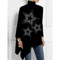 Women's T shirt Tee Graphic Butterfly Star Carnival Casual Print Flowing tunic Black Long Sleeve Fashion High Neck Spring Fall