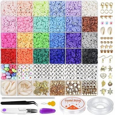 6000 Pcs Clay Beads for Bracelet Making, 24 Colors Flat Round Polymer Clay Beads 6mm Spacer Heishi Beads with Pendant Charms Kit and Elastic Strings for Jewelry Making Kit Bracelets Necklace