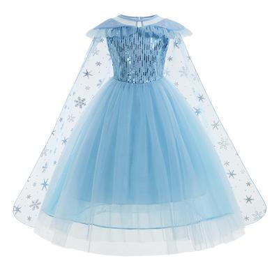 Frozen Fairytale Princess Elsa Flower Girl Dress Theme Party Costume Tulle Dresses Girls' Movie Cosplay Halloween Blue With Accessories Dress Carnival Masquerade Cotton World Book Day Costumes