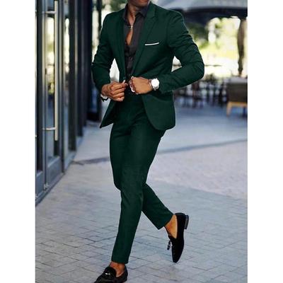 Men's Wedding Party Suits Black Dark Navy Business Casual Solid Colored Tailored Fit 2 Piece Single Breasted One-button