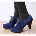 Women's Heels Pumps Boots Brogue Suede Shoes Dress Shoes Party Outdoor Work Solid Color Winter High Heel Cone Heel Elegant Vintage Fashion Suede Lace-up Black Red Blue