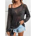 Shirt Blouse Women's Black Sparkly Party Casual Fashion One Shoulder Regular Fit S