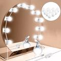 LED Makeup Vanity Lights Stick on Mirror with 10 dimmable Bulbs USB 4.6m 15ft Cable White