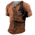 Lace Up Mens 3D Shirt For Festival Grey Summer Cotton Men'S Henley Tee Graphic Guitar Clothing Apparel 3D Print Daily Sports Short Sleeve Fashion Stylish Vintage