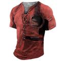 Lace Up Mens 3D Shirt For Festival Grey Summer Cotton Men'S Henley Tee Graphic Guitar Clothing Apparel 3D Print Daily Sports Short Sleeve Fashion Stylish Vintage