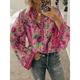 Women's Shirt Blouse Yellow Pink Dusty Rose Graphic Floral Button Print Long Sleeve Daily Holiday Vintage Boho Streetwear Round Neck Regular Boho S