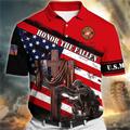 Men's Polo Shirt Button Up Polos Golf Shirt Graphic Prints Cross American Flag Soldier Turndown Wine Red Navy Blue Royal Blue Blue Outdoor Street Short Sleeves Print Clothing Apparel Sports Fashion