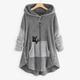 Women's Plus Size Teddy Coat Animal Cat Causal House Long Sleeve V Wire Regular Fall Winter Green Pink Dark Gray L XL XXL 3XL 4XL / Loose Fit